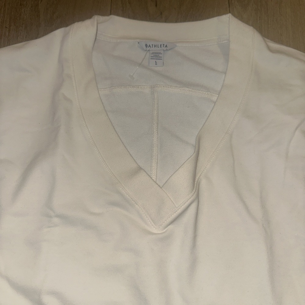 Athleta Women's Pullover V-Neck Cream Sport Vest Sweatshirt Large Retroterry NWT - Picture 2 of 10